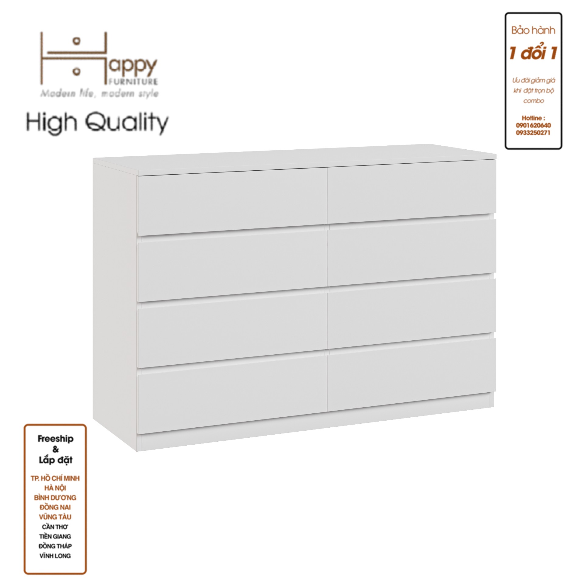 [Happy Home Furniture] OLA, Tủ lưu trữ 8 ngăn kéo, 128cm x 45cm x 86cm ( DxRxC), THK_086