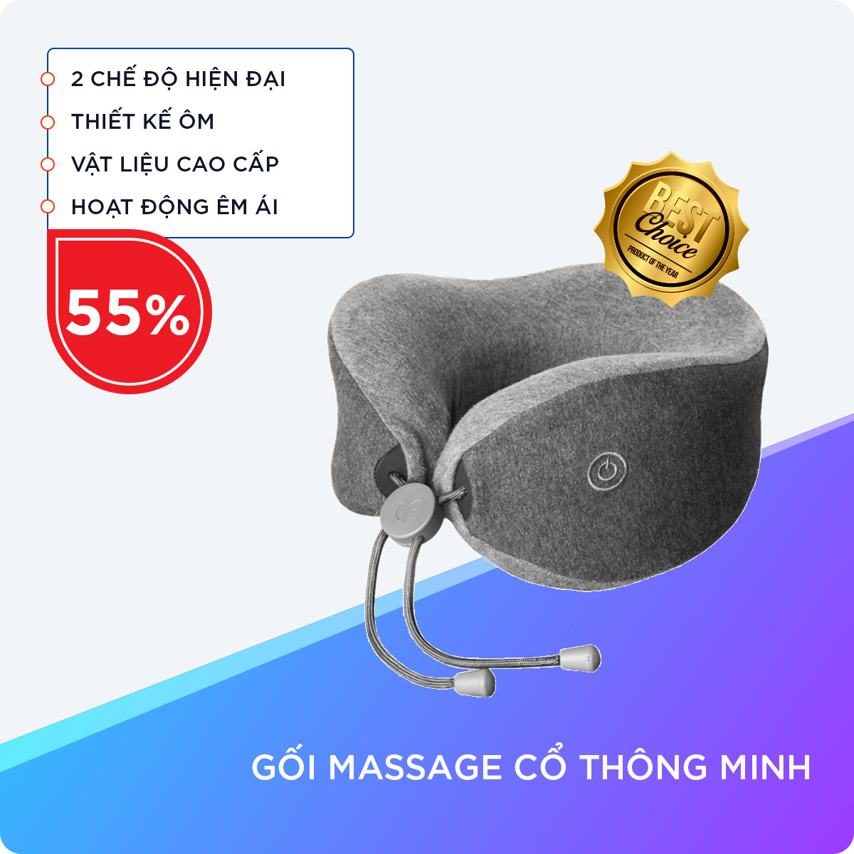 Gối Massage Vòng Cổ Chữ U Đa Năng Với 2 Chế Độ Hiện Đại, Vật Liệu Cao Cấp Kháng Khuẩn