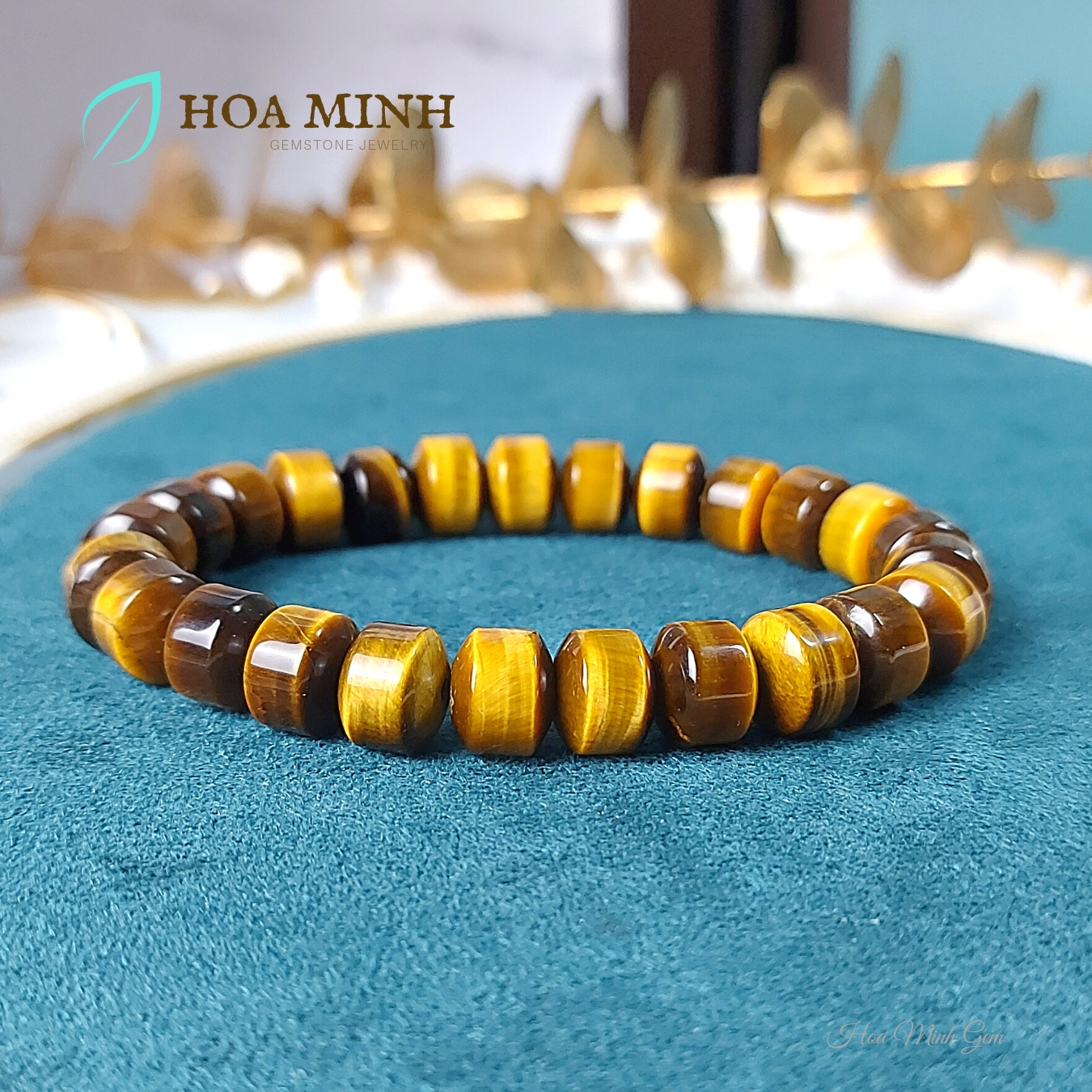 Vòng tay phong thủy đá Mắt Hổ vàng nâu tự nhiên kiểu bánh xe loại 5A size hạt 10 li, tài lộc vượng phát vòng tay nam vòng tay nữ