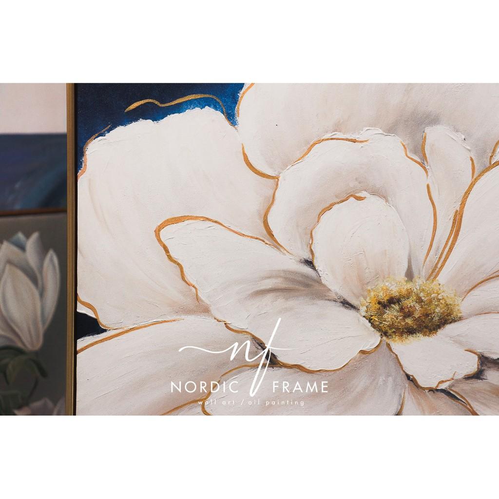 Tranh sơn dầu cao cấp - NORDIC FRAME - Tranh hoa hồng trắng, vẽ tay 100%, đẳng cấp và sang trọng, vẽ theo yêu cầu