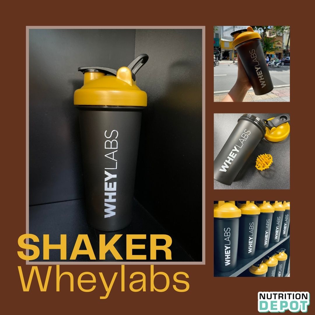 Bình lắc Shaker Wheylabs 600ml màu vàng đen cá tính, hợp phong cách Gymer - Nhựa cao cấp, bền, đẹp