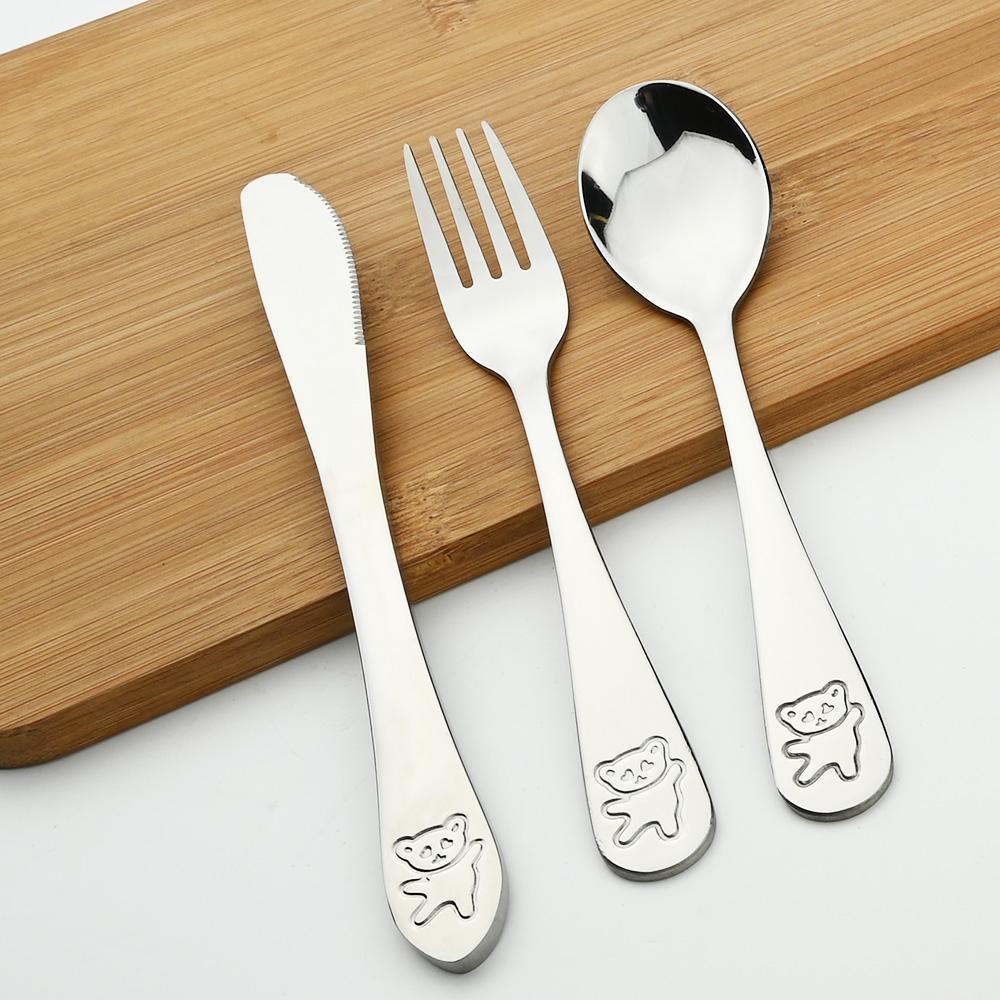 18/10 Bộ Dao Kéo Hợp Kim Inox Muỗng Cà Phê Muỗng Nĩa Bộ Ăn Dặm Cho Bé Thìa Trẻ Em Chén Ăn Cho Bé Kiềng Bạc Bộ Phụ Kiện