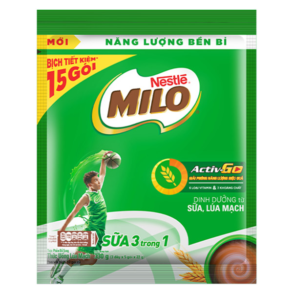 Bịch 15 gói Thức Uống Lúa Mạch Nestlé MILO Sữa 3 Trong 1