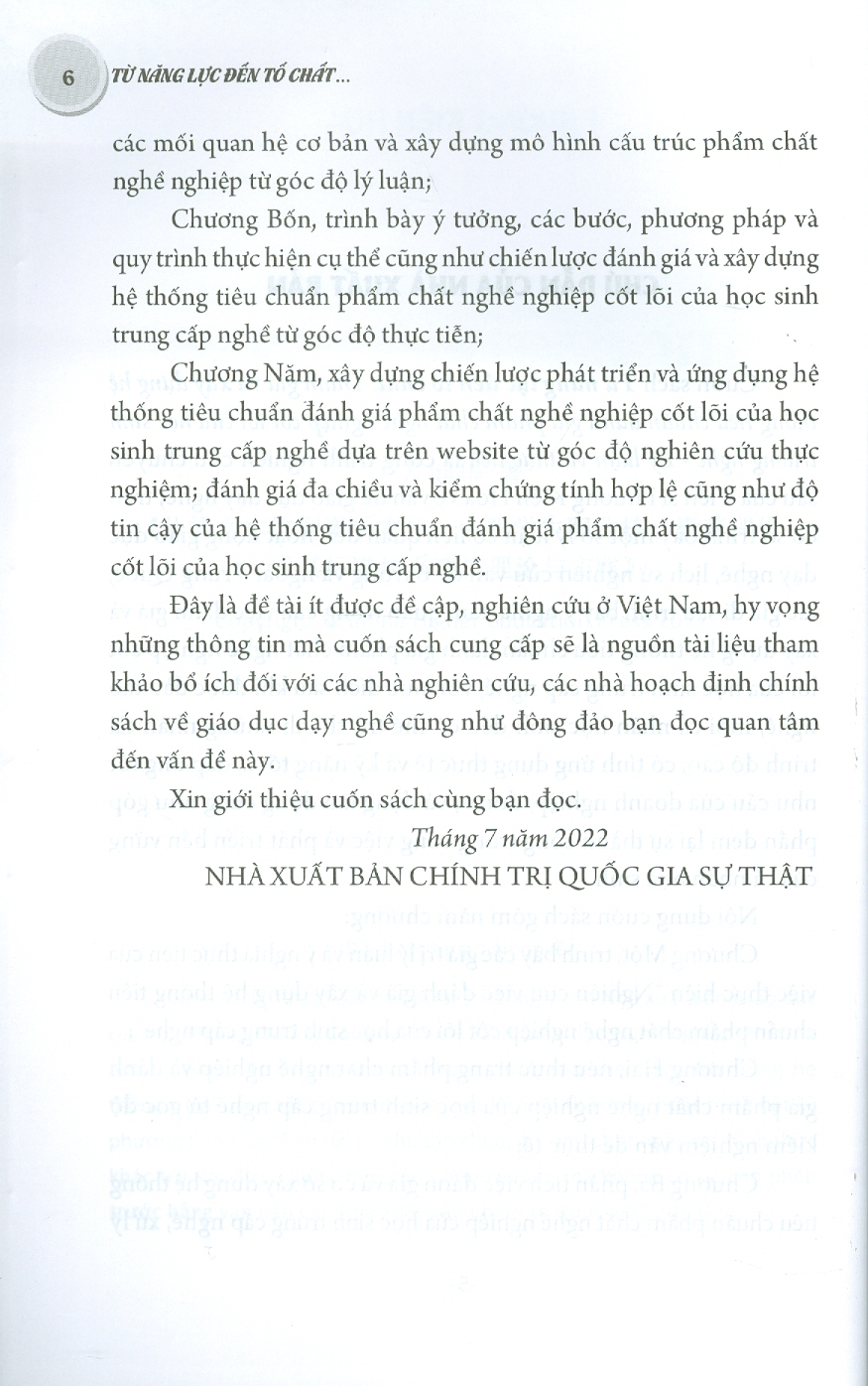 TỪ NĂNG LỰC ĐẾN TỐ CHẤT - Đánh Giá Và Xây Dựng Hệ Thống Tiêu Chuẩn Đánh Giá Phẩm Chất Nghề Nghiệp Cốt Lõi Của Học Sinh Trường Nghề - Lý Luận Và Thực Tiễn (Sách tham khảo)