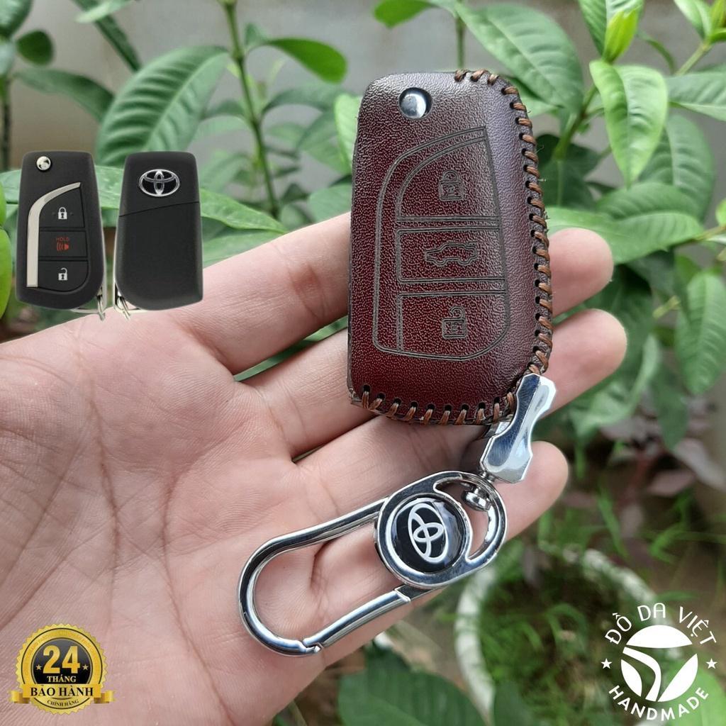 Bao Da Chìa Khóa TOYOTA Altis 14-18, Innova 17-23, Fortuner chìa gập.Da Bò Nhập Khẩu ITALIA, Khắc Tên + Số ĐT