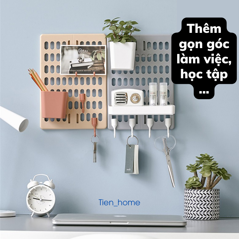 Bảng lỗ pegboard nhựa dán tường, kệ để đồ treo tường đa năng không cần khoan