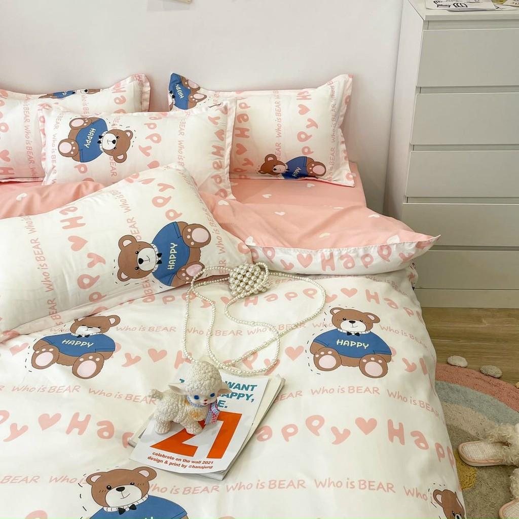 Bộ Chăn Ga Gối Cotton Poly - Gấu Happy