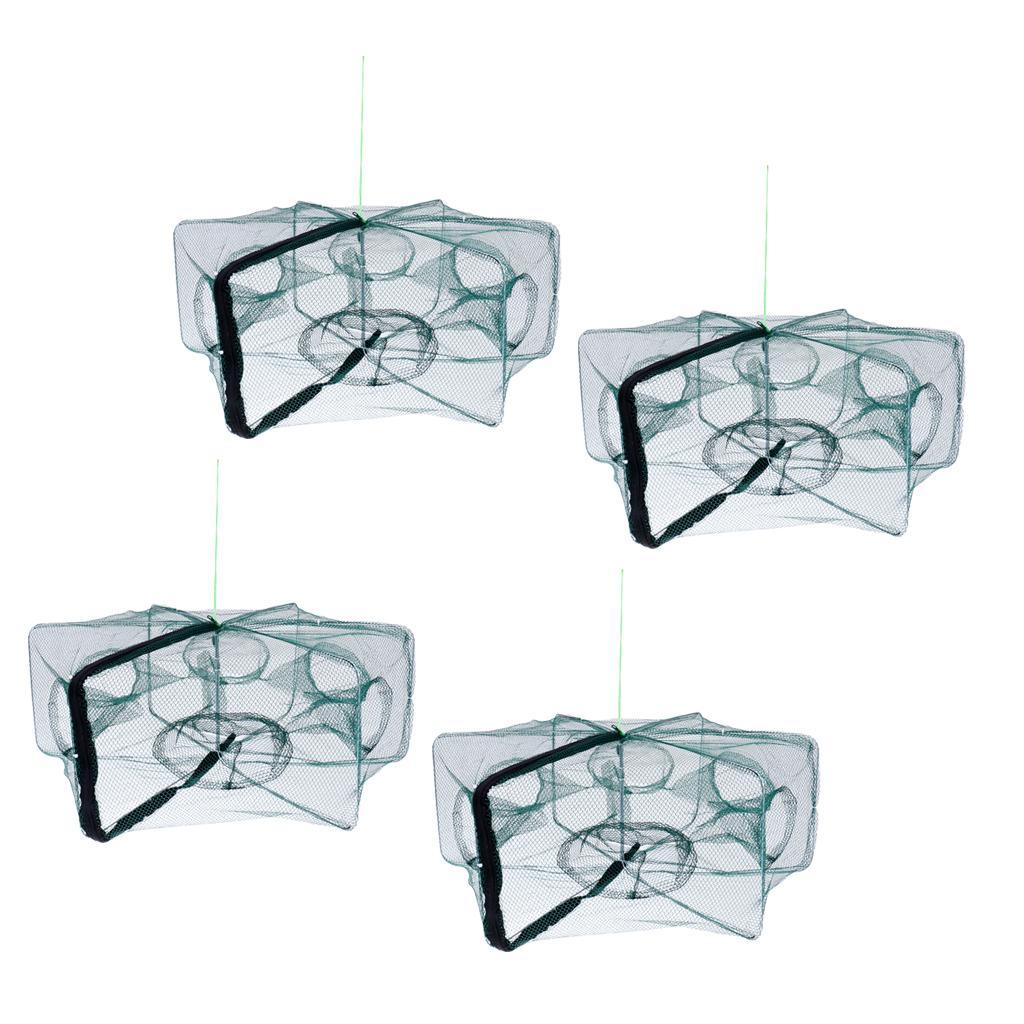 4 Foldable Fishing Crab Net Trap Cast Dip Cage Fish Prawn Shrimp Net 6 Holes