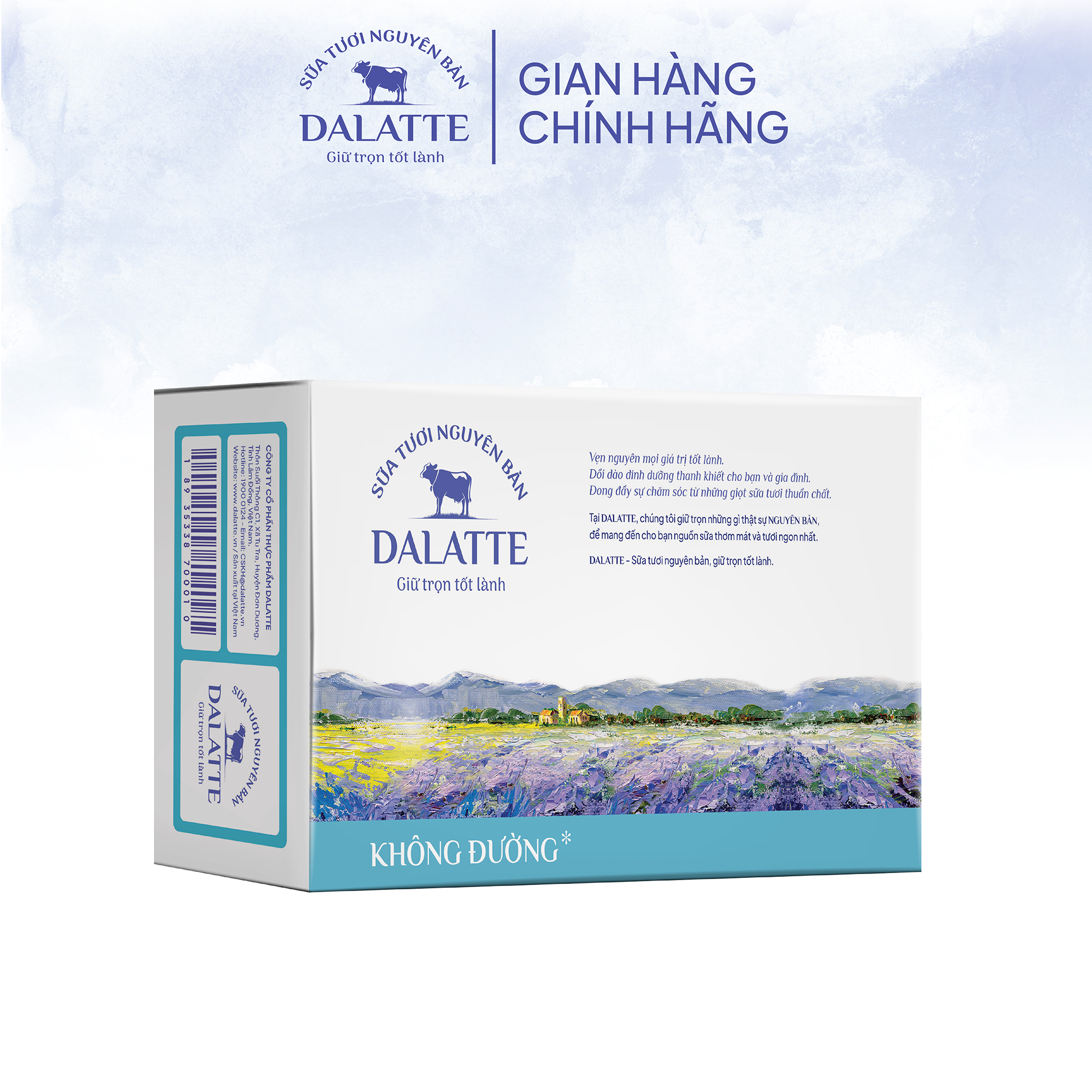 Thùng 48 hộp DALATTE 180ml SỮA TƯƠI NGUYÊN BẢN tiệt trùng - Không đường - Giữ trọn nguyên bản, trao trọn tốt lành