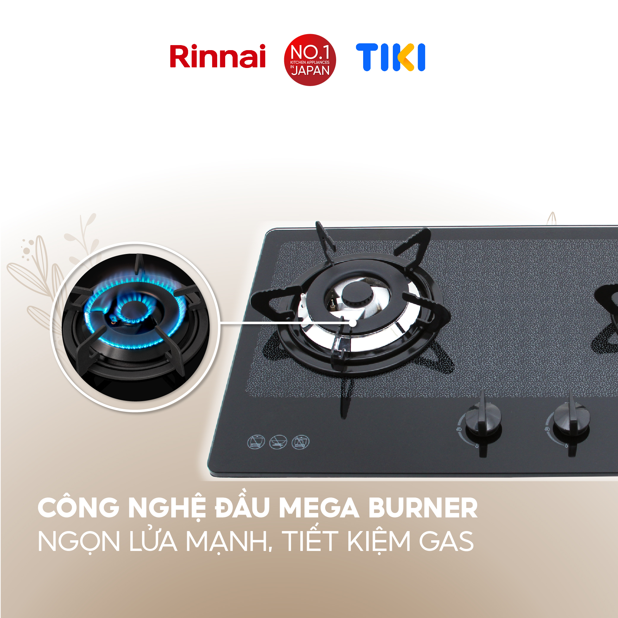 Bếp gas âm Rinnai RVB-2BG(D)N mặt bếp kính và kiềng bếp men - Hàng chính hãng.