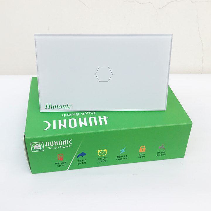 Công tắc cảm ứng bằng điện thoại HUNONIC 1 Nút màu trắng - WIFI + HẸN GIỜ