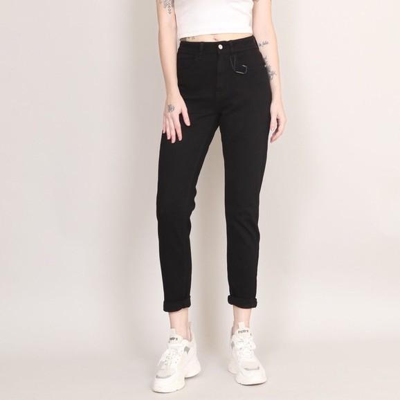 Quần jean nữ boyfriend baggy đen trắng trơn co giãn CT JEANS