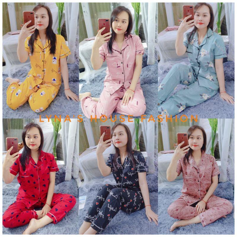 Bộ Ngủ Pijama Cộc Dài Chất Kate Thái Tay Ngắn Quần Dài