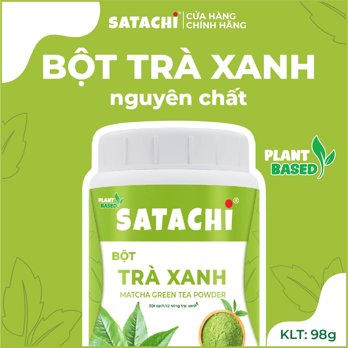 Bột Trà Xanh Nguyên Chất SATACHI – 100% lá trà xanh tự nhiên, không đường – Hộp 98g