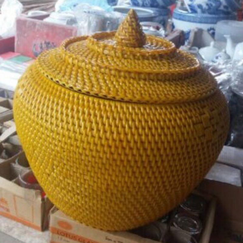 Bộ ủ ấm bằng nhựa giả mây + ấm tích bát tràng