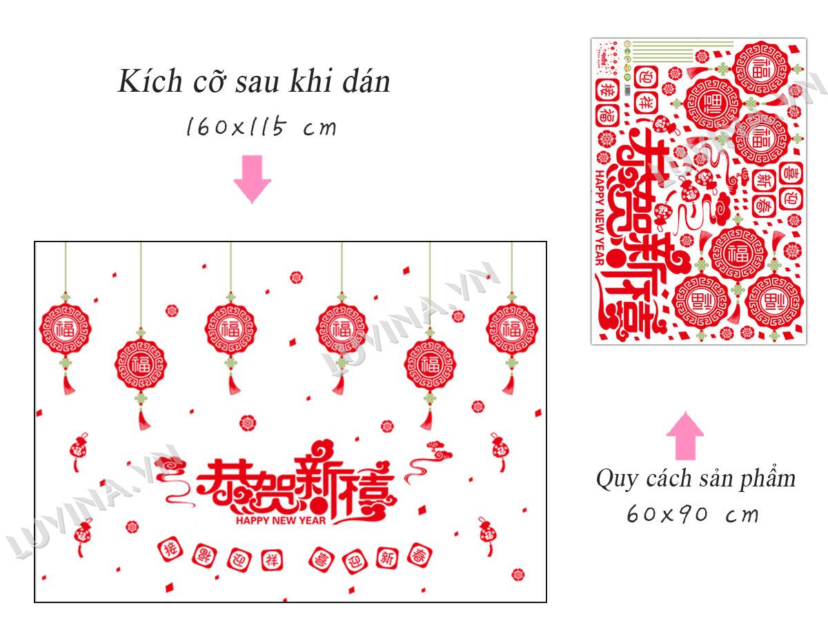 Decal trang trí tết-dây treo tài lộc đỏ