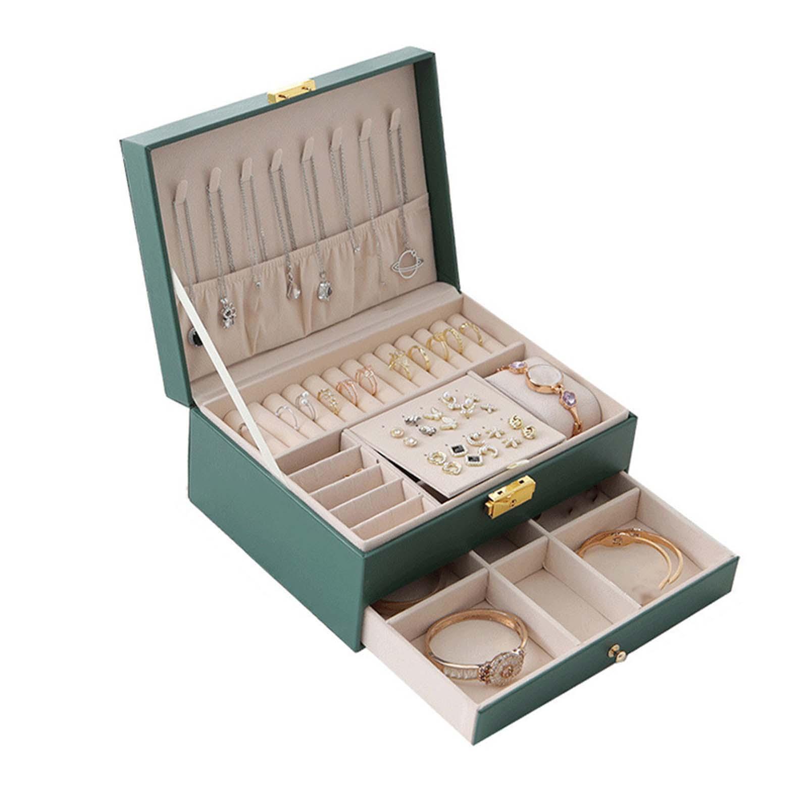 Dual Layer Jewelry Storage Box Showcase Large Necklace Rings Pendant