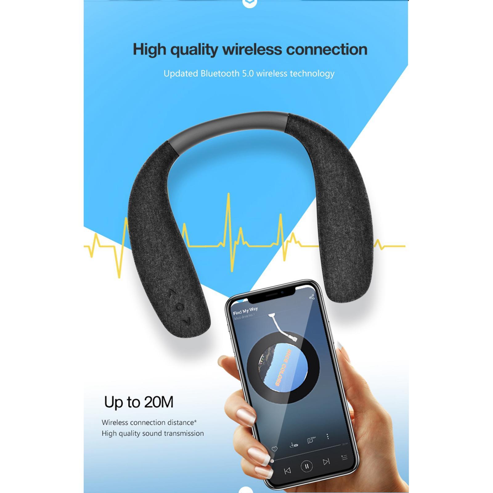 3D Stereo Sound Soft Touch Neckband Wearable Bluetooth Speakers Earphone - Black
