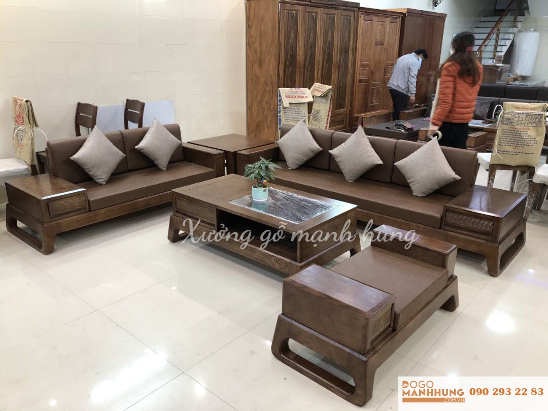 Bộ bàn ghế phòng khách sofa 2 văng lớn gỗ sồi G003 - Đồ Gỗ Mạnh Hùng