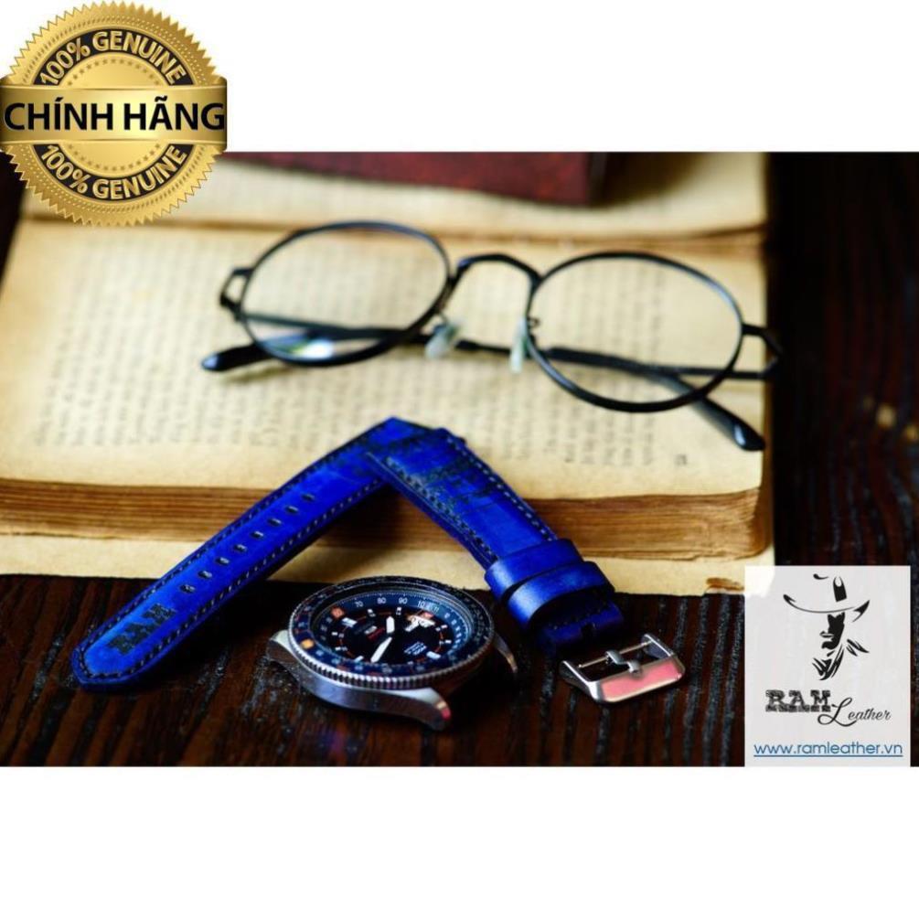 DÂY ĐỒNG HỒ TRỐNG ĐỒNG DA BÒ Ý XANH NAVY - RAM LEATHER CHÍNH HÃNG