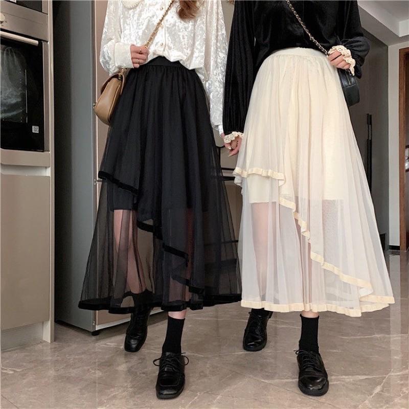 Chân váy lưới tà xéo lai viền mới về