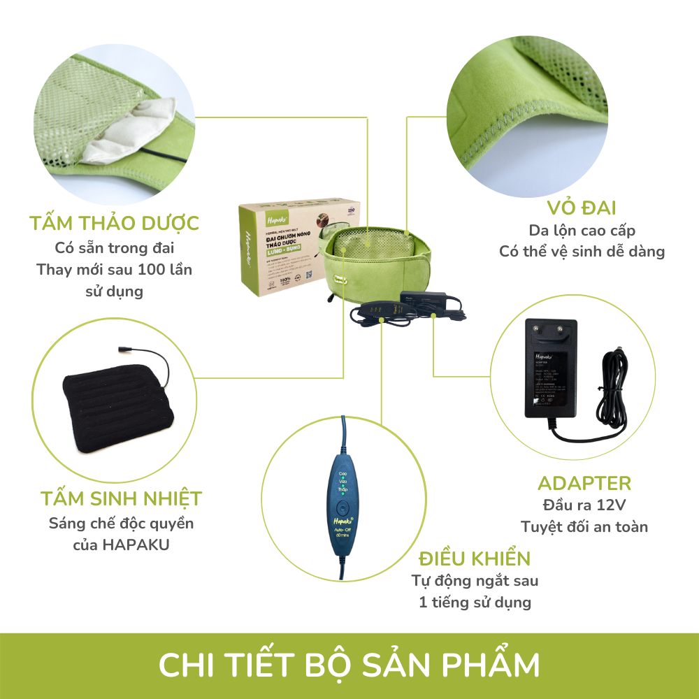 Combo Đai Chườm Nóng Giảm Đau Lưng Hông Dùng Điện & Tấm thảo dược thay thế - Hapaku