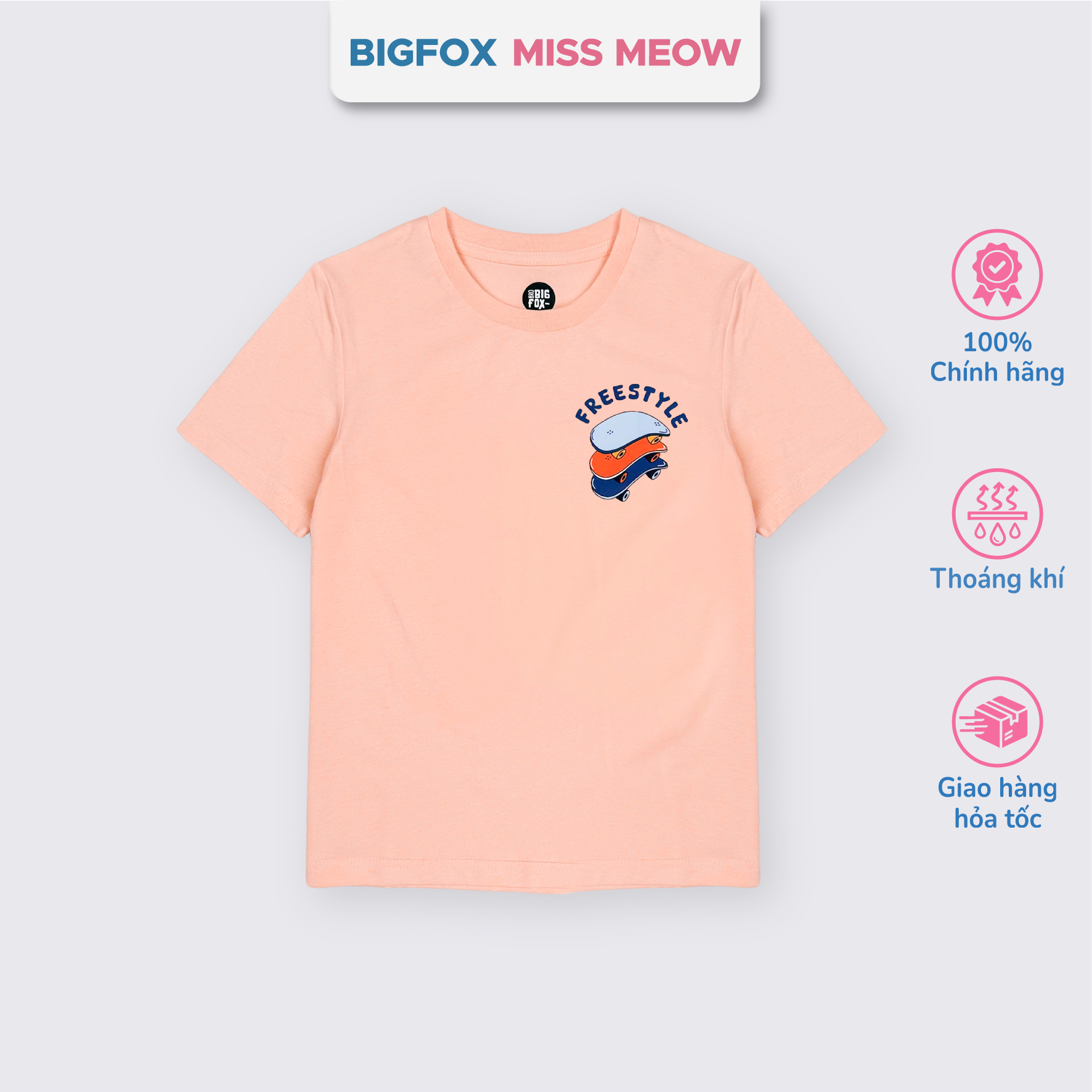 Áo bé trai Bigfox Miss Meow mùa hè chất cotton size đại cộc tay in đẹp cỡ 3,7,9,11 tuổi 30kg 40kg