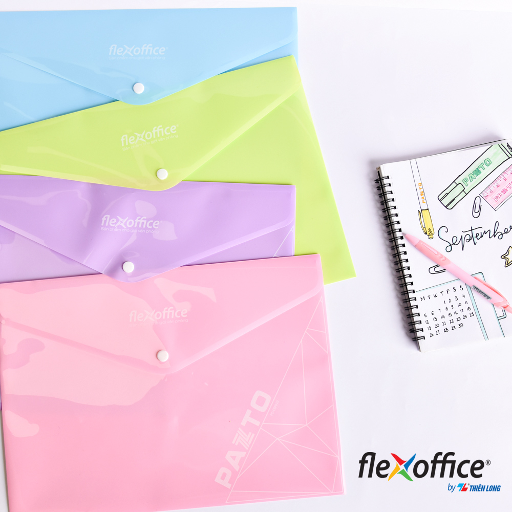 Combo 10 Bìa nút Pazto màu Pastel F4 Thiên Long Flexoffice FO-CBF010 - Màu ngẫu nhiên