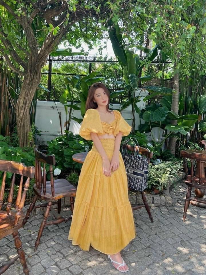 Đầm Maxi Nhúng Phối Áo Nơ