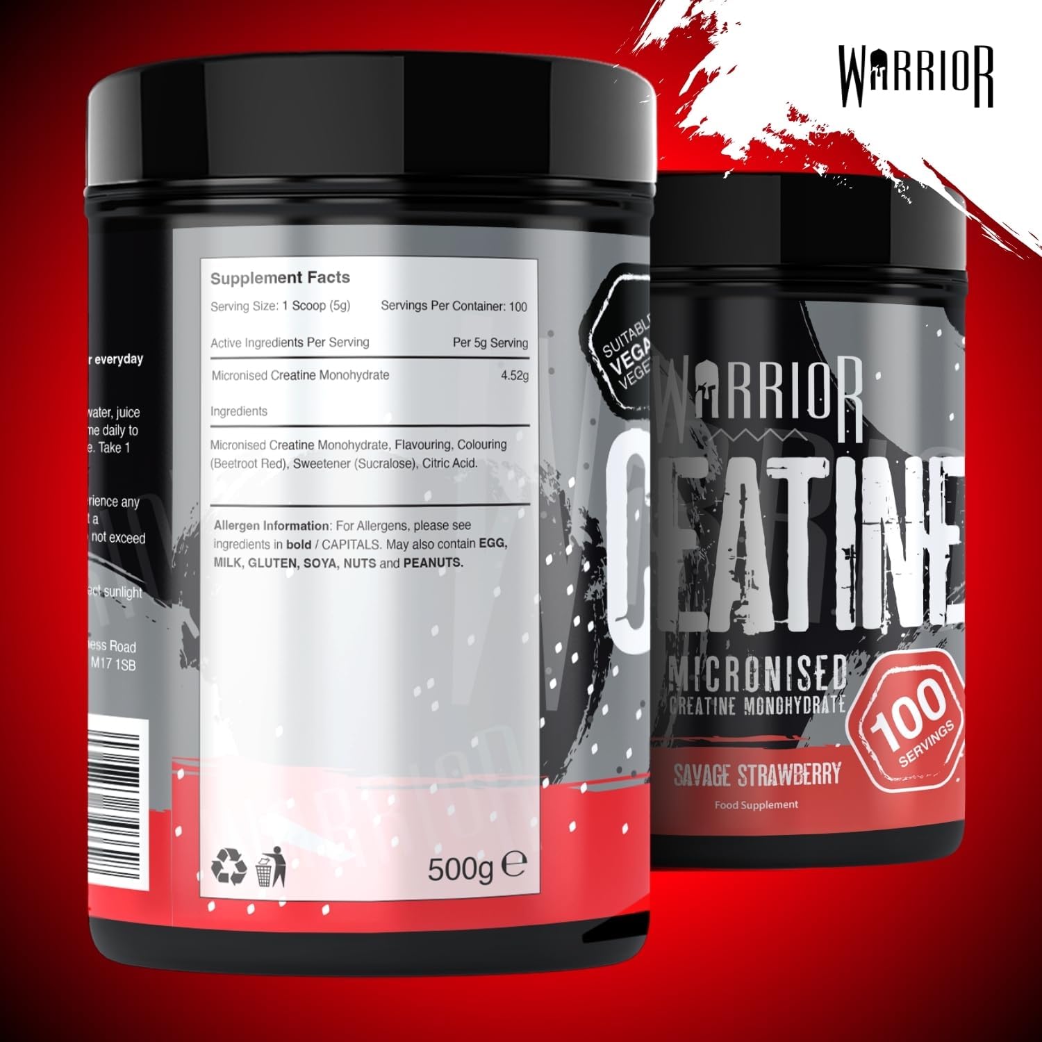 Warrior Micronized Creatine Monohydrate (500g), Bổ Sung Creatine, Tăng Cường Hiệu Suất và Sức Mạnh