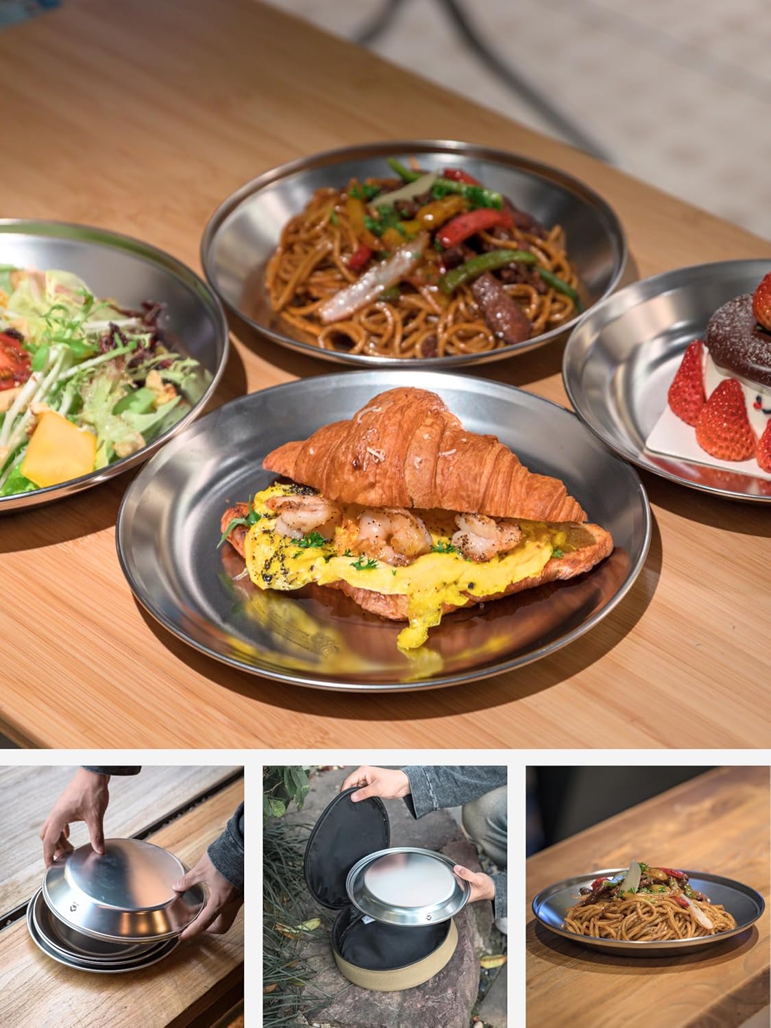 Bộ 4 - 8 đĩa ăn Inox cỡ lớn cho 1-2 người Campingmoon S397 / BKS397