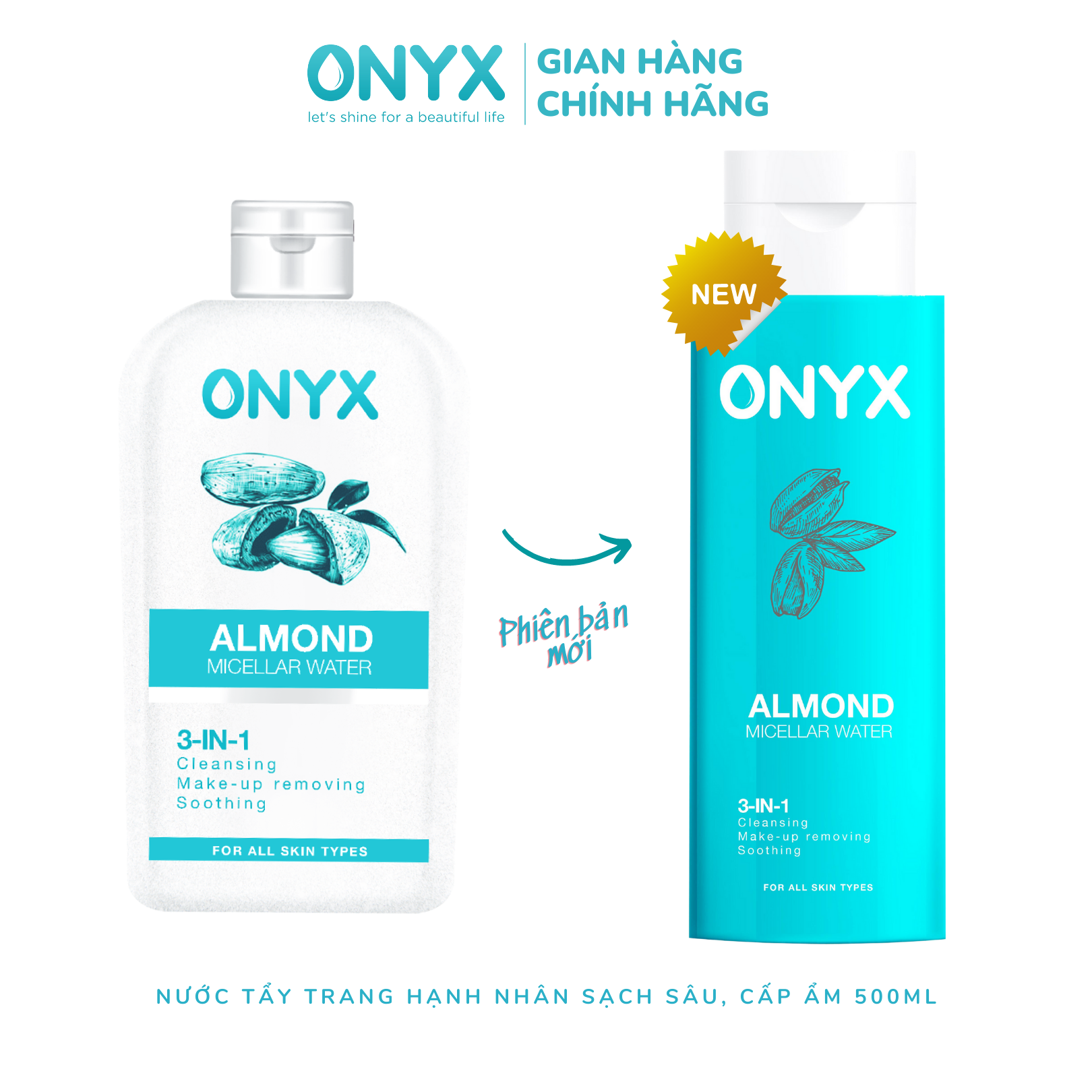 Nước Tẩy Trang Làm Sạch &amp; Dưỡng Da Hạnh Nhân ONYX Almond Micellar Water 500ml