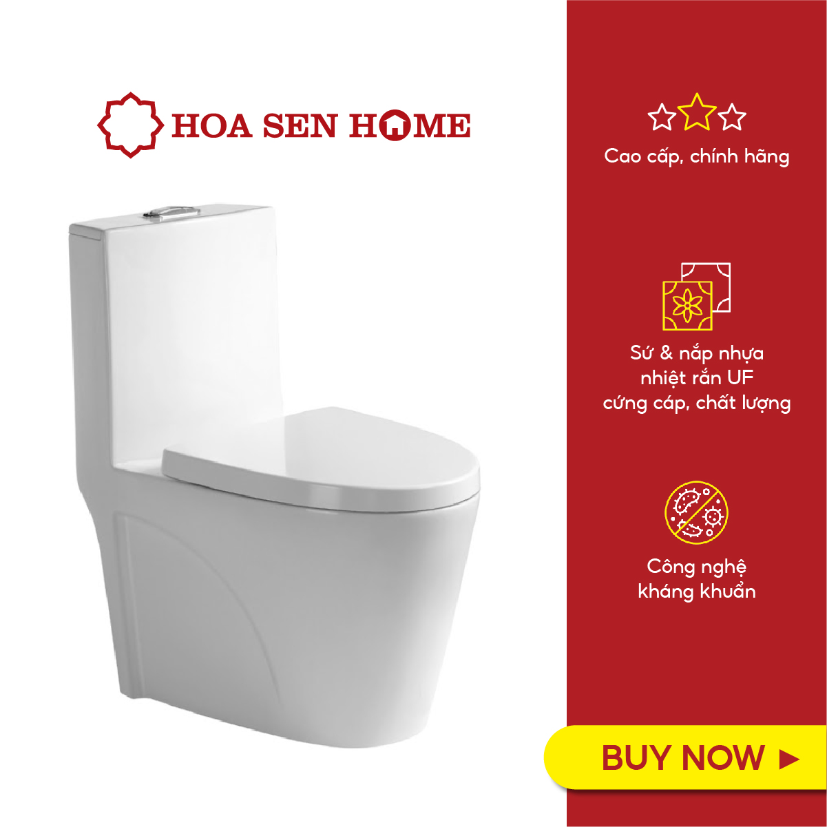 Bồn cầu một khối TUSLO COC 6224 cao cấp, mẫu đẹp, công nghệ xả xoáy 360 độ hiện đại - Hoa Sen Home - Hàng chính hãng