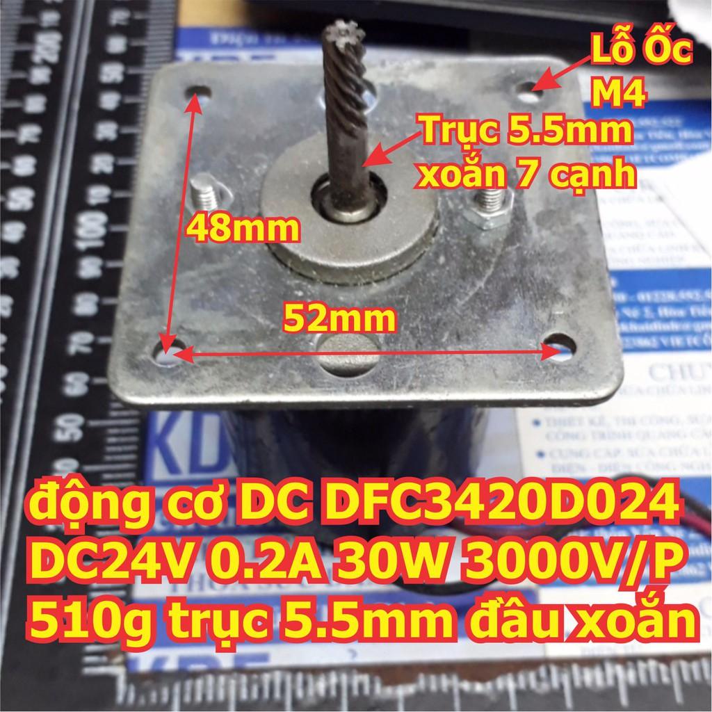 động cơ DC DFC3420D024 DC24V 0.2A 30W 3000V/P trục vặn M4 510g trục 5.5mm đầu xoắn kde4573