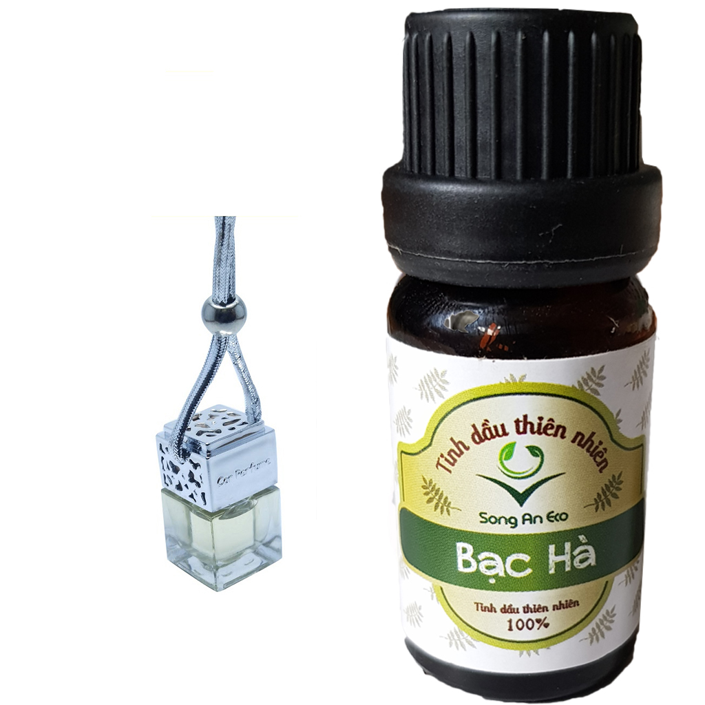 Combo 100ml tinh dầu bạc hà  Song An Eco và 1 chai treo nắp vuông (treo xe, tủ quần áo, nhà tắm)- Giao mầu ngẫu nhiên