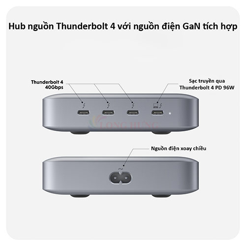 Sạc đa cổng HyperDrive Thunderbolt 4 Power Hub with Integrated GaN Power Source 96W HDTB4PH-US - Hàng chính hãng