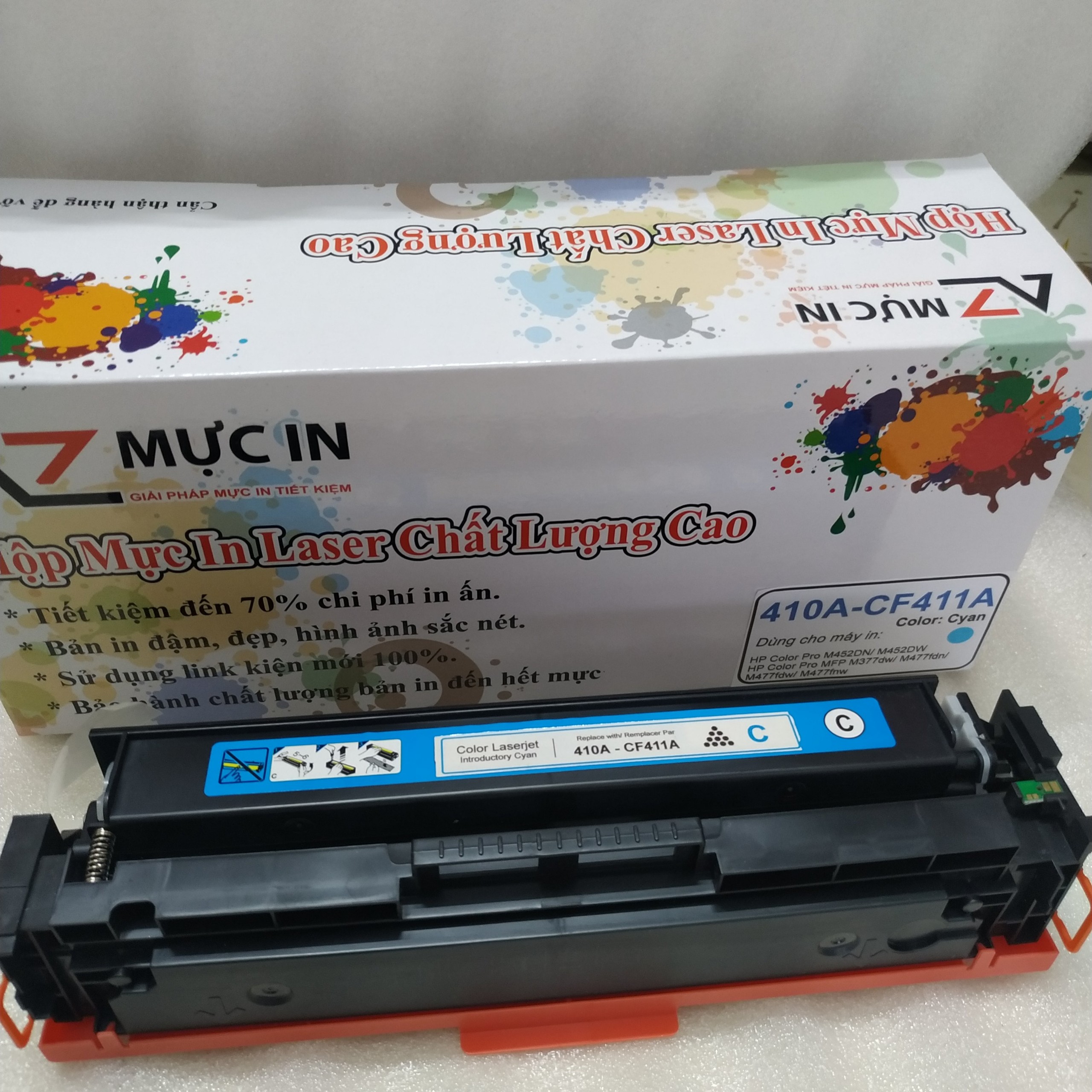 Hộp Mực 410A CF410, CF411, CF412, CF413 dùng cho máy in laser màu Hp M452/ M477/ M377 chất lượng đẹp