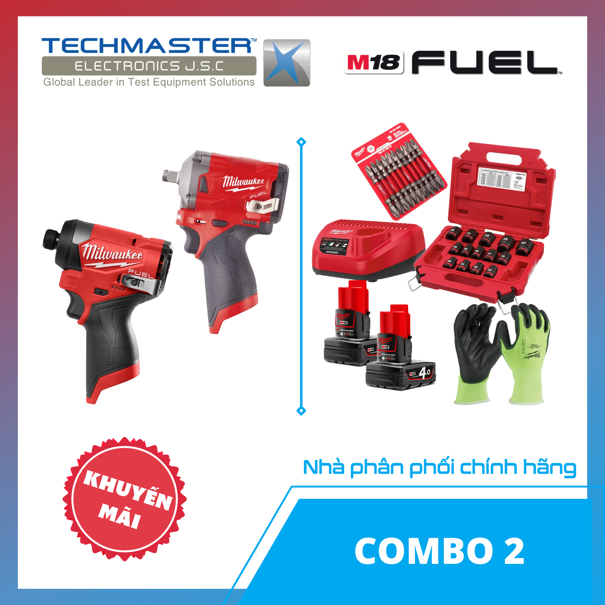 Milwaukee Combo 02 Khuyến mãi: Máy vặn vít Milwaukee M12 FID2-0X + Máy siết bu lông Milwaukee M12 FIWF12-0C + QUÀ TẶNG (Hàng chính hãng, Bảo hành 12 tháng)