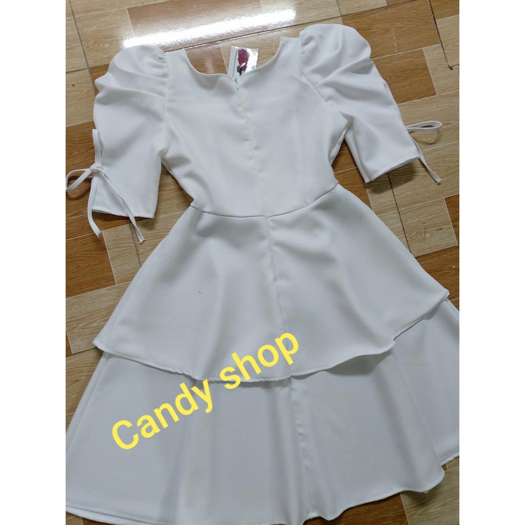 Đầm dự tiệc xoè tầng tay phồng cột nơ xinh xắn
