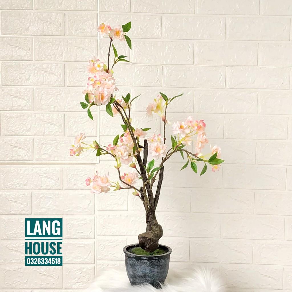 Hoa Giả Hoa Lụa - CHẬU HOA ĐÀO GIẢ CAO 70CM