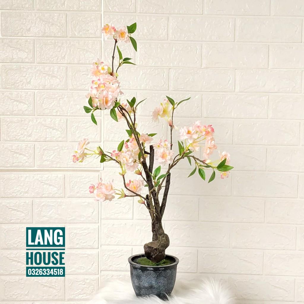 Hoa Giả Hoa Lụa - CHẬU HOA ĐÀO GIẢ CAO 70CM (KÈM CẢ CHẬU)