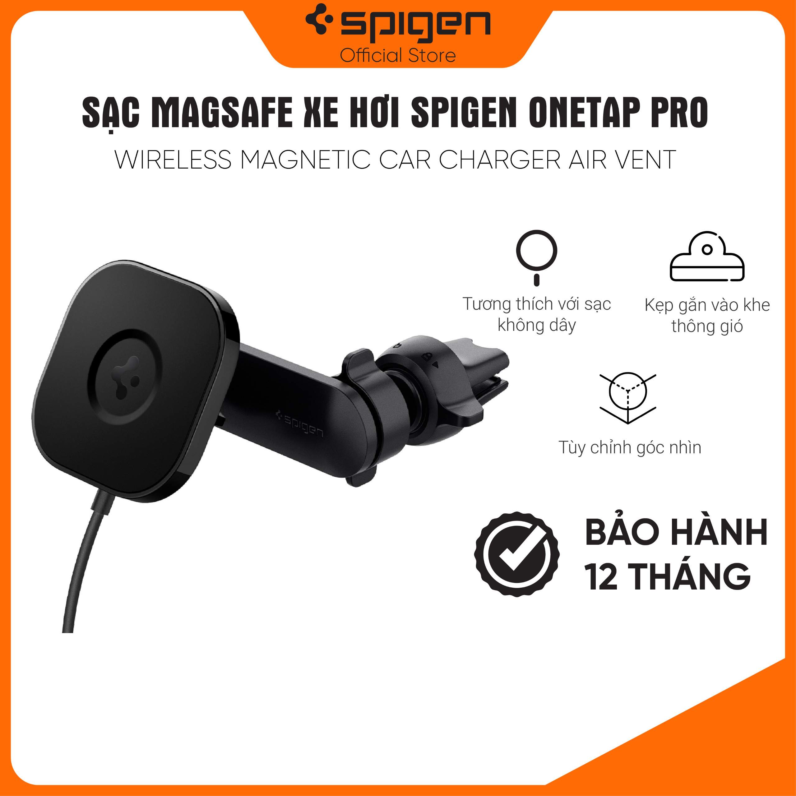 Sạc Mag Xe Hơi Spigen OneTap Pro Wireless Magnetic Car Charger Air Vent - Hàng Chính Hãng