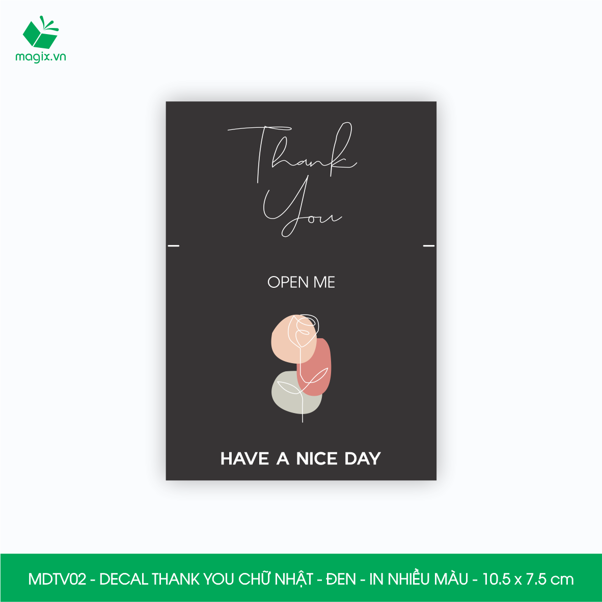 MDTV - 10.5x7.5 cm - 50 Decal Thank you hình chữ nhật dán hộp carton, Label Thank you, tem nhãn cảm ơn có sẵn keo dán niêm phong gói hàng - Nhiều màu