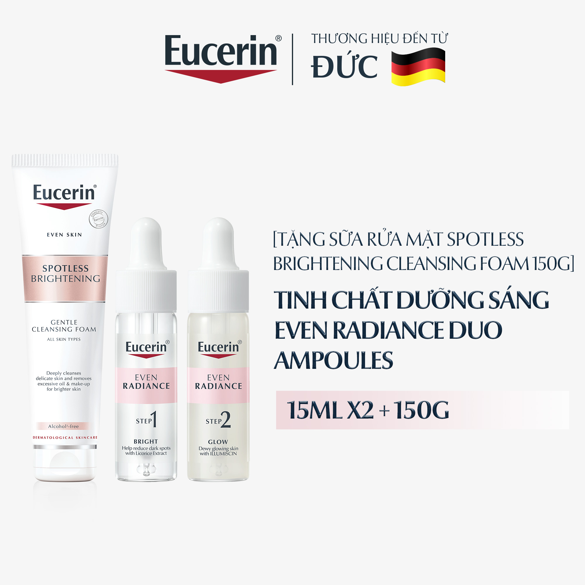 [Tặng Bọt rửa mặt 519K] Tinh chất dưỡng sáng 2 ống Eucerin Duo Ampoules (2x15ml)