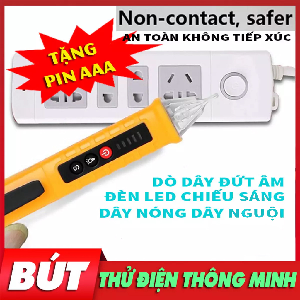 Bút Thử Điện Cảm Ứng Không Cần Tiếp Xúc Trực Tiếp Có Đèn Pin Tự Ngắt Khi Không Sử Dụng Đo Âm Tường Thông Minh