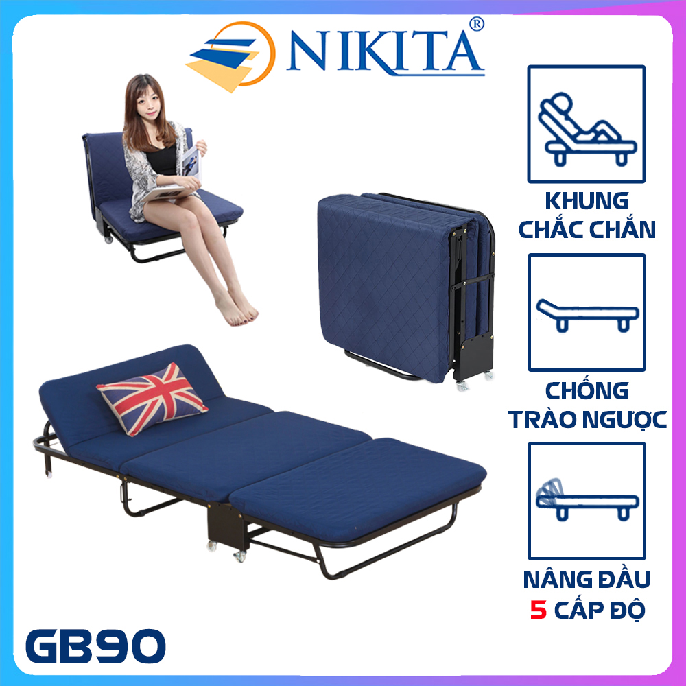 Giường Gấp Gọn 3 Khúc Cao Cấp NIKITA GB365 - Đệm Bọt Biển - Khung Sắt Sơn Tĩnh Điện - Chính Hãng NIKITA