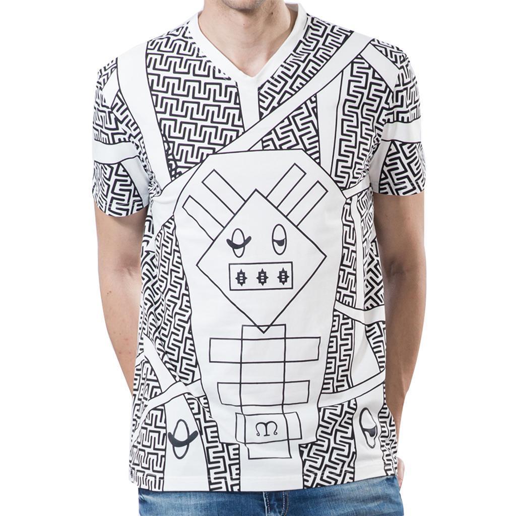 Men's Casual Geometric Animal Graphic T-shirt V Neck Short Sleeves Cotton Tee Tops