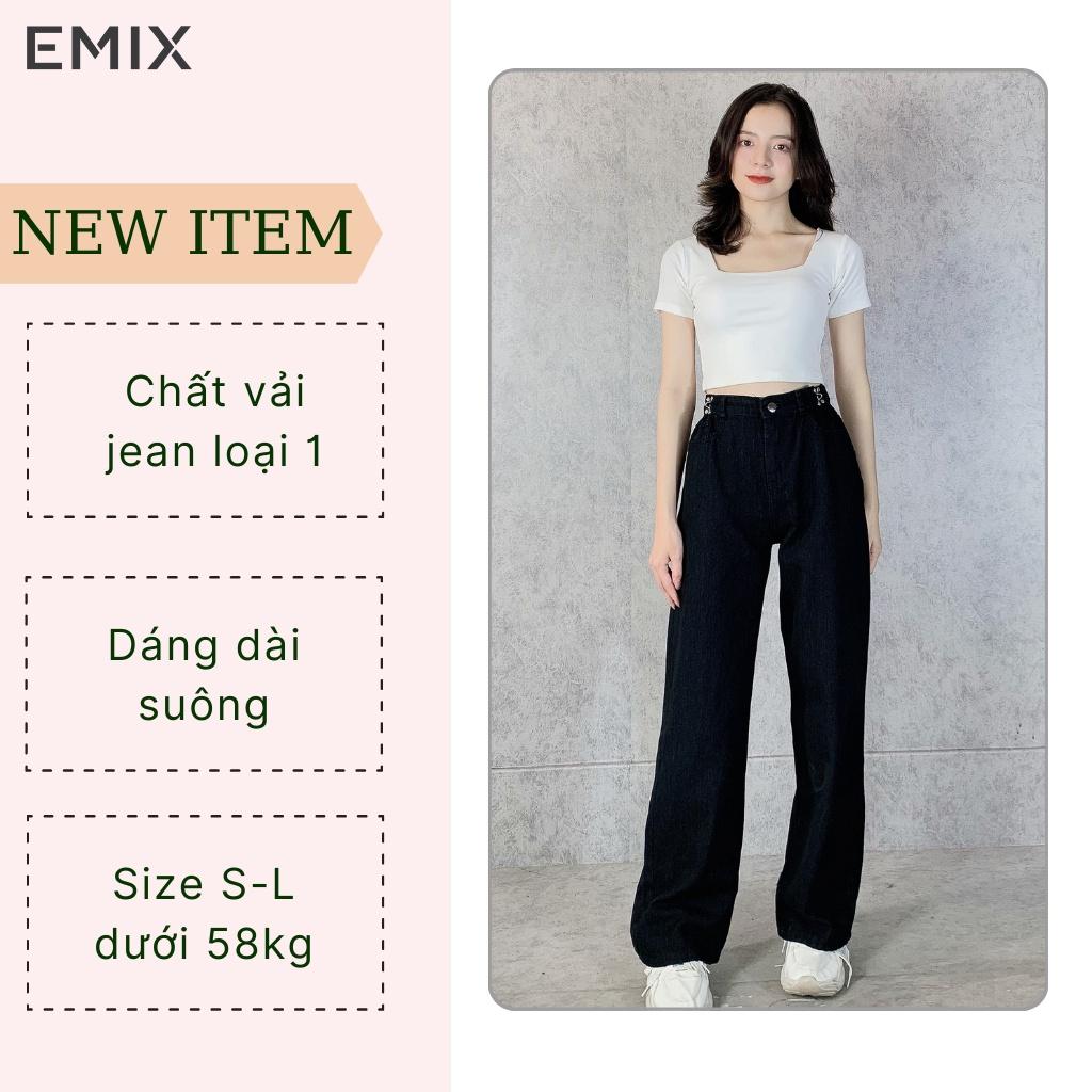 Quần jean suông móc cài EMIX (2 màu), unisex, dáng dài, cạp cao, form thụng, vải jean mềm nhẹ, cá tính