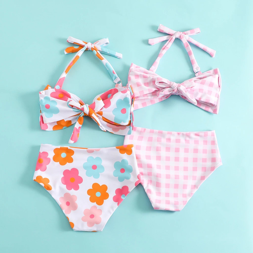 Set Bộ Đồ Bơi Bikini Cột Nơ 2 Mảnh Cho Bé Gái 1-5 Tuổi Từ 8-20.5kg Dành Cho Bé Gái