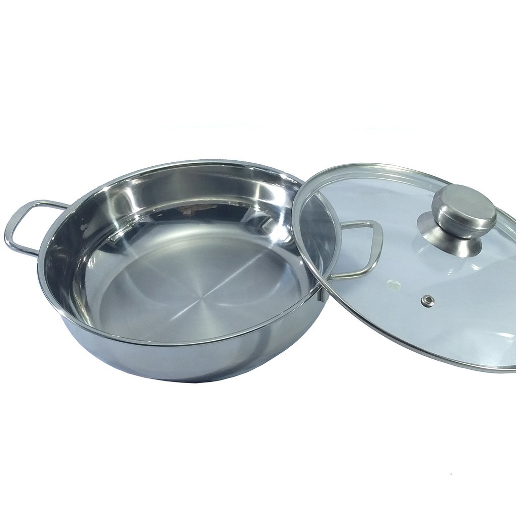 Chảo Lẩu Inox 3 Đáy Rainy Dùng Được Cho Bếp Từ Nắp Kiếng- Hàng Chính Hãng -